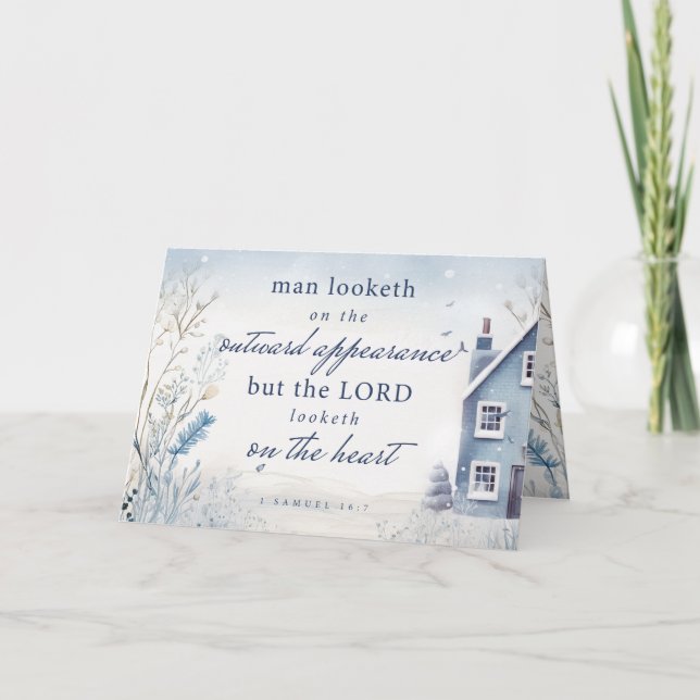 Carte De Remerciements Bible Verse 1 Samuel 16:7 Aquarelle bleue (Devant)