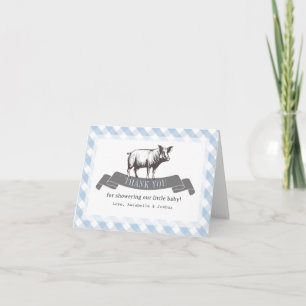 Carte De Remerciements Bibs & Ribs BBQ Rustique Bleu En vichy Baby shower