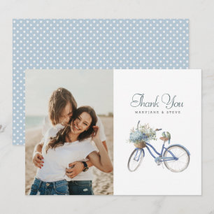 Carte De Remerciements Bicyclette bleue Bohême Aquarelle Mariage Photo