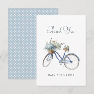 Carte De Remerciements Bicyclette Bleue Bohème Floral Aquarelle Mariage