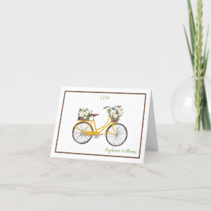 Carte De Remerciements Bicyclette florale à l'aquarelle blanche Monogramm