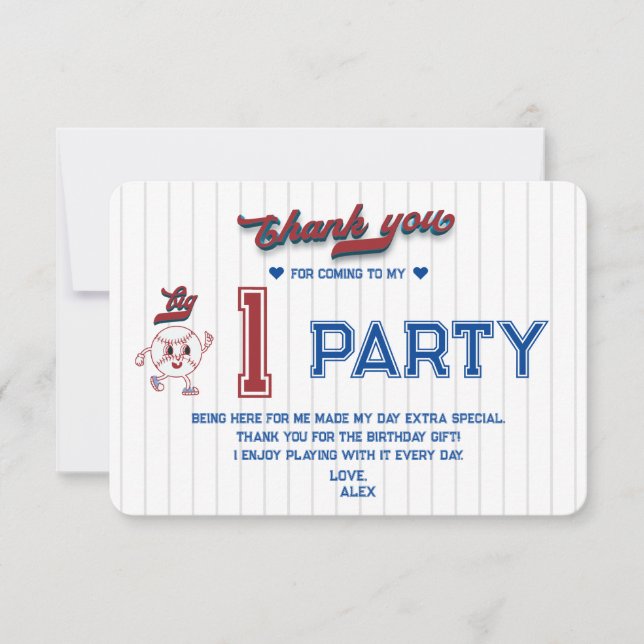 Carte De Remerciements Big One Baseball Rookie De L'Année Premier Anniver (Devant)