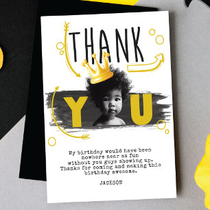 Carte De Remerciements BIG ONE First Birday Photo Noir Blanc Jaune