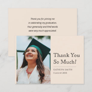 Carte De Remerciements Bige moderne Script photo Graduation