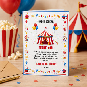 Carte De Remerciements Billet de cirque rouge moderne pour 1er anniversai