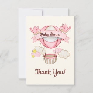 Carte De Remerciements Birdy Balloon Baby shower rose
