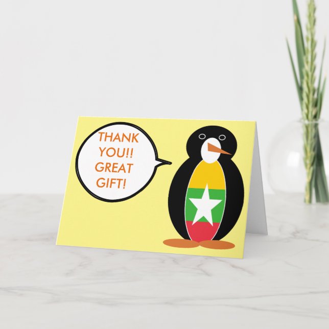 Carte De Remerciements Birmanie Myanmar Parler de Mme Penguin Personnalis (Devant)