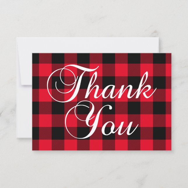 Carte De Remerciements Bison rouge et noir Plaid Élégante calligraphie (Devant)