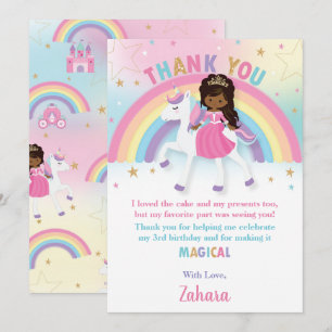 Carte De Remerciements Black African Princess Rainbow Unicorn Anniversair