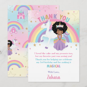 Carte De Remerciements Black African Princess Rainbow Unicorn Anniversair