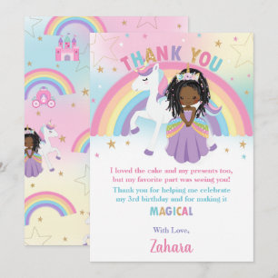 Carte De Remerciements Black African Princess Rainbow Unicorn Anniversair