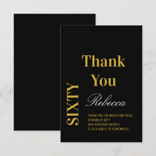 Carte De Remerciements Black and Gold Elegant Soixante Anniversaire
