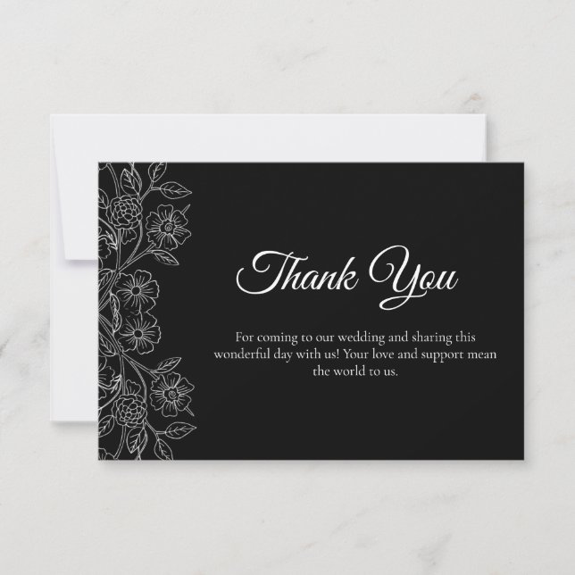 Carte De Remerciements Black and White Floral  (Devant)