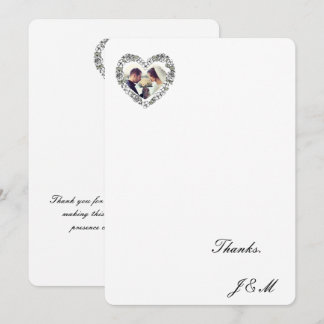 Carte De Remerciements Black and White Floral Heart Wedding Thanks Cartd