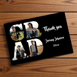 Carte De Remerciements Black and White GRAD Photo