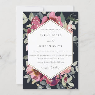 CARTE DE REMERCIEMENTS BLACK BLUSH BURGUNDY ROSE FLORAL INVITE