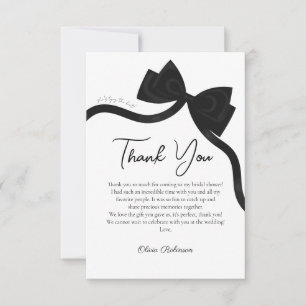 Carte De Remerciements Black Bow Elle attache la douche nuptiale du noeud