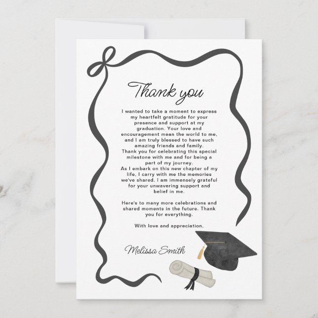 Carte De Remerciements Black Bow Photo Graduation (Devant)