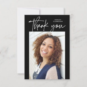 Carte De Remerciements Black Budget Moderne Calligraphie Photo Graduation