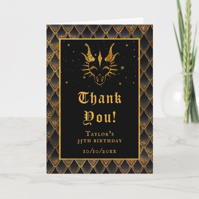Carte De Remerciements Black Dragon Scales Gold Faux Parties scintillant  (Devant)