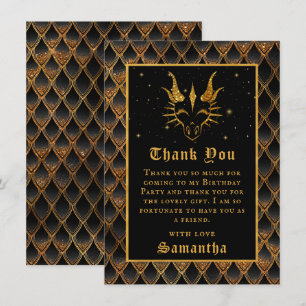 Carte De Remerciements Black Dragon Scales Gold Faux Parties scintillant 