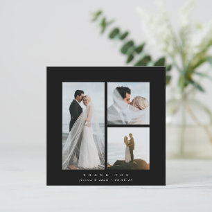 Carte De Remerciements Black Elegant Carré Trois Mariage photo
