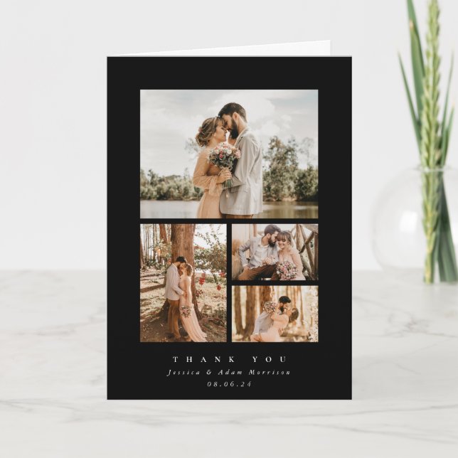Carte De Remerciements Black Elegant Minimal 4 Mariage photo (Devant)