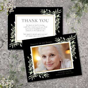 Carte De Remerciements Black Funeral Memorial Photo aquarelle verdure