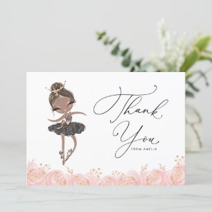 Carte De Remerciements Black Girl Ballerina en robe noire Anniversaire
