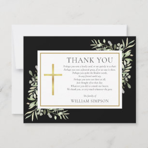 Carte De Remerciements Black Gold Christian Funeral Poème vert