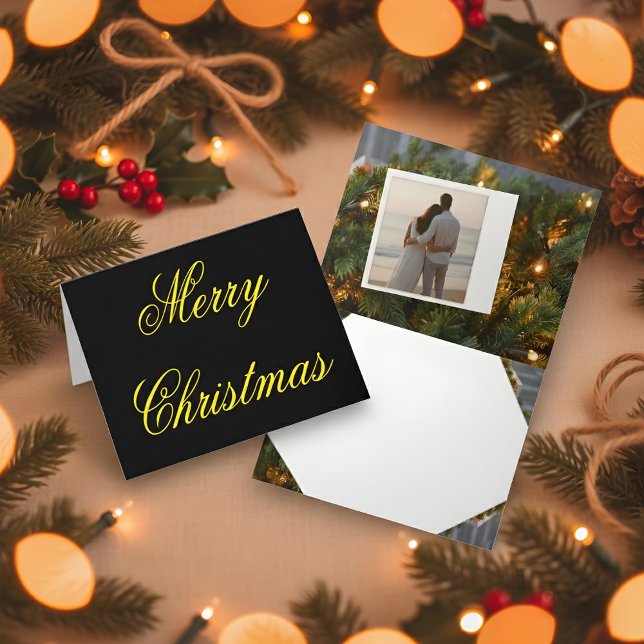 Carte De Remerciements Black & Gold Christmas Card with Custom Photo (Créateur téléchargé)