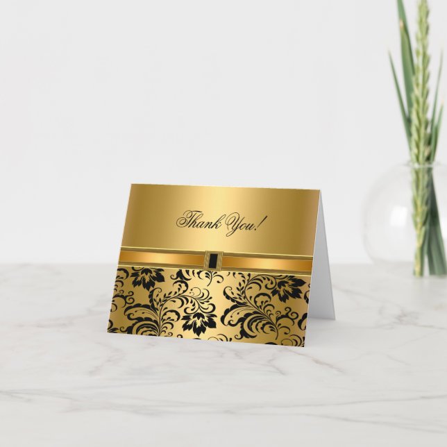 Carte de remerciements Black Gold Damask (Devant)