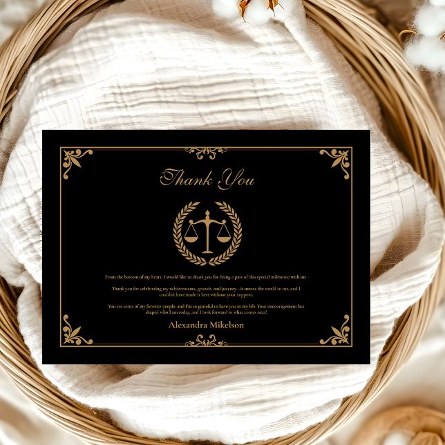 Carte De Remerciements Black Gold Elegant Law School (Créateur téléchargé)