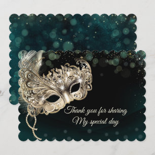 Carte De Remerciements Black Gold Emerald Masquerade