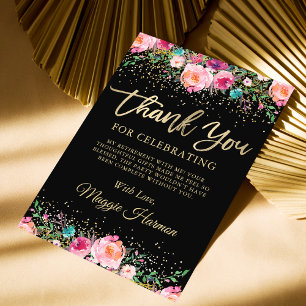 Carte De Remerciements Black Gold Floral Surprise Retraite Party