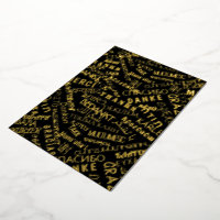 Carte de remerciements Black Gold Foil Word multil