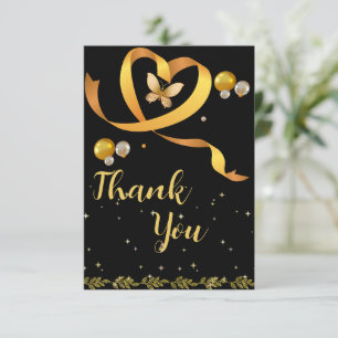 Carte De Remerciements Black & Gold Simple 10e anniversaire de Mariage