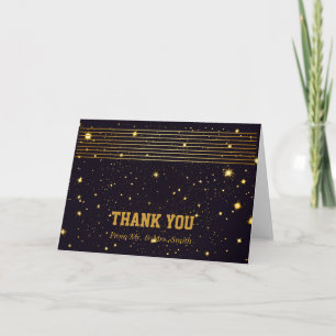 Carte De Remerciements Black Gold Stripes Star Parties scintillant Étince