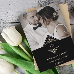 Carte De Remerciements Black Golden Chic dentelle romantique Couple Maria
