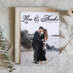 Carte De Remerciements Black Love and Thanks Pretty Script Photo Mariage