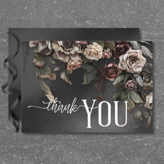 Carte De Remerciements Black Moody Gothic Flowers & Mist Mariage (Black Moody Gothic Flowers & Mist Wedding Thank You Card)