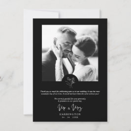 Carte De Remerciements Black Photo Typography MR & MRS Wedding Bouquet 