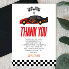 Carte De Remerciements Black Red Flame Racecar Race Voiture Anniversaire