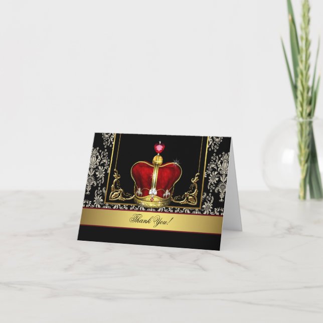 Carte De Remerciements Black Red Gold Crown King Prince Thank (Devant)