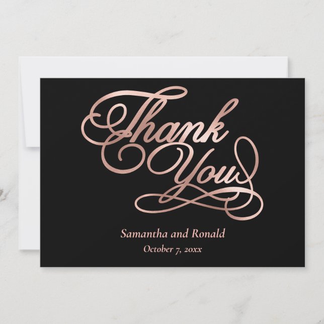 Carte De Remerciements Black Rose Gold Calligraphy Formal Thank You Card (Devant)