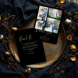 Carte De Remerciements Black Trendy Collage Mariage 4 Photos