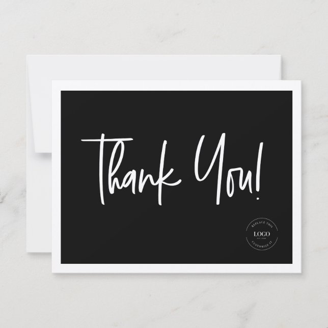Carte De Remerciements Black White Company Logo Social Simple (Devant)