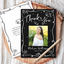 Black White Hand Drawn Doodles Photo Graduation