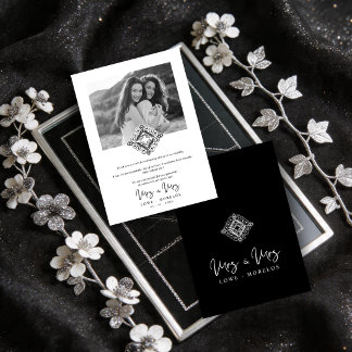 Carte De Remerciements Black & White Mrs & Mrs Ornamental Flourish LGBT