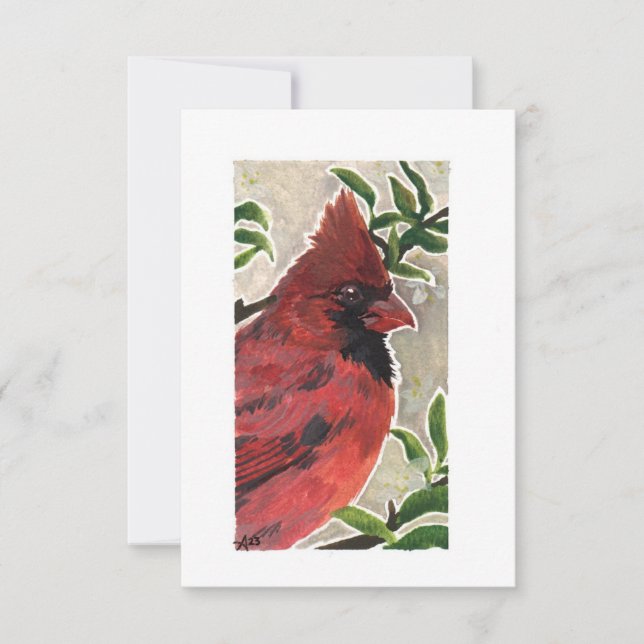Carte De Remerciements Blanc - Aquarelle cardinale (Devant)